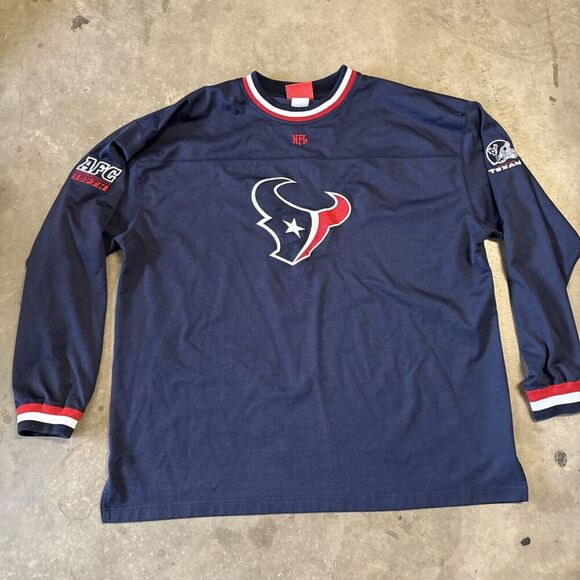 Houston Texans Shirt Mens XXL 2X‎ Blue Long Sleeve Crewneck Pullover Embroidered - Picture 1 of 14